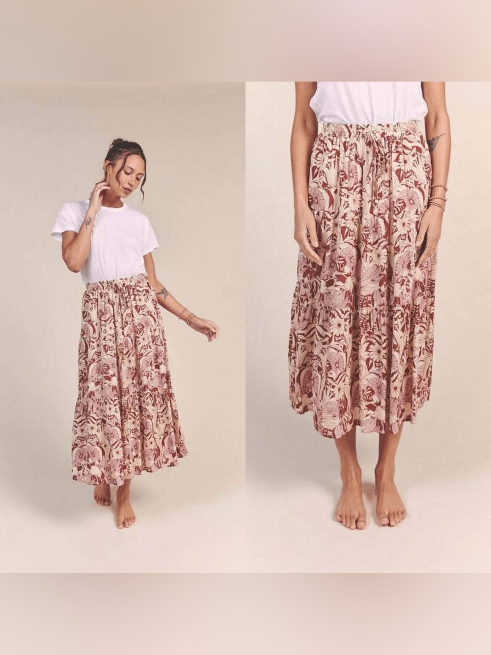 TROVATA Birds of Paradise Makena Skirt in Canela Palm, Size Small
